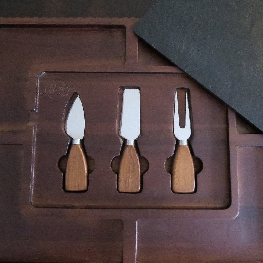 New Shanik Rectangle Charcuterie Acacia Wooden Cheese Board Cheeseboard Set